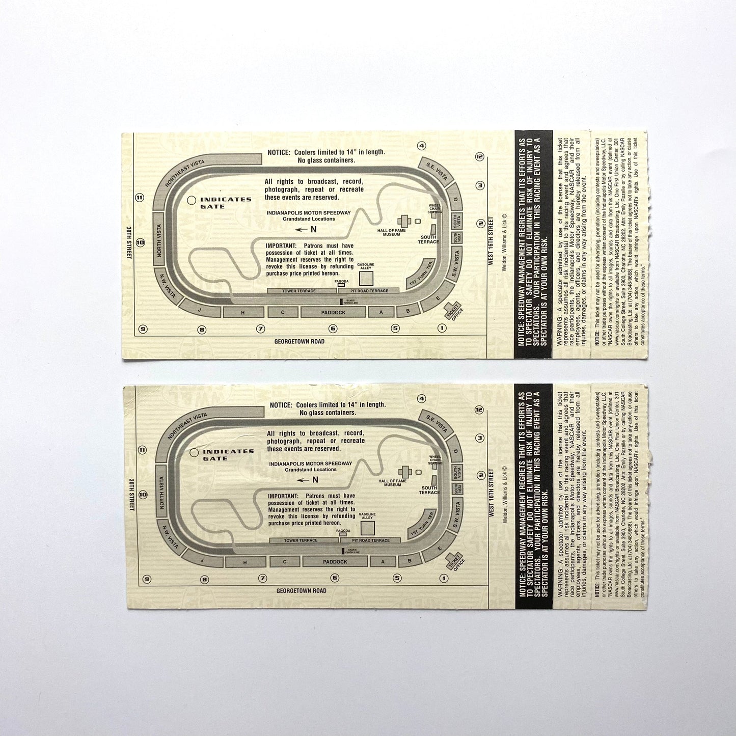 2002 Brickyard 400 Indianapolis Motor Speedway Ticket Stubs, Pair of