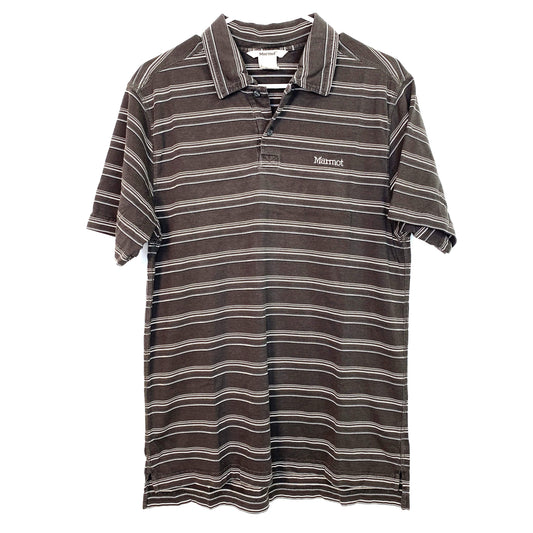 Marmot Mens Size M Gray Striped Polo Shirt S/s