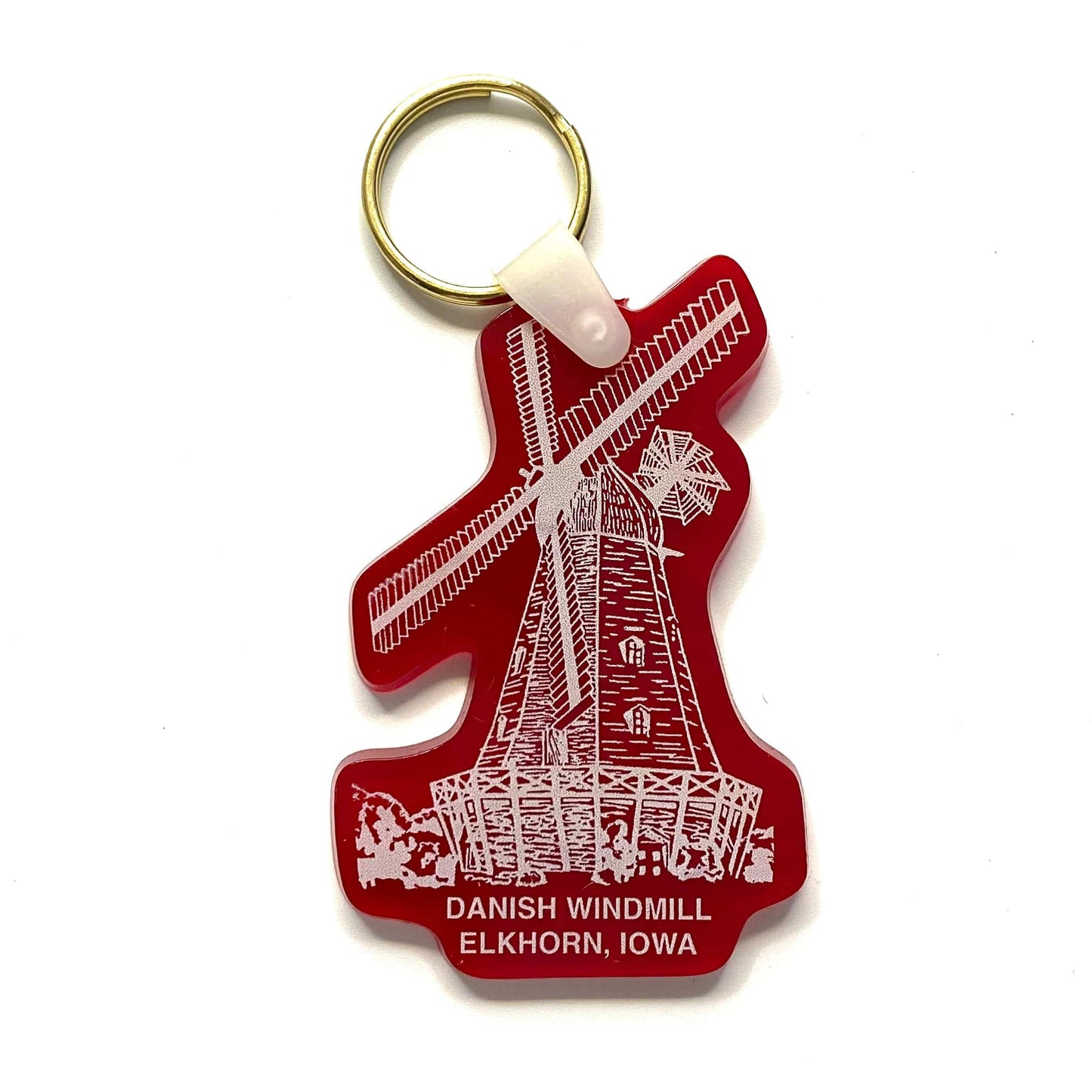 Vintage Elkhorn, Iowa Danish Windmill Souvenir Keychain Key Ring Rubber Red