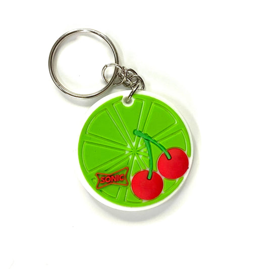 SONIC Drive-In Restaurant Cherry Limeade Keychain Key Ring Rubber Round