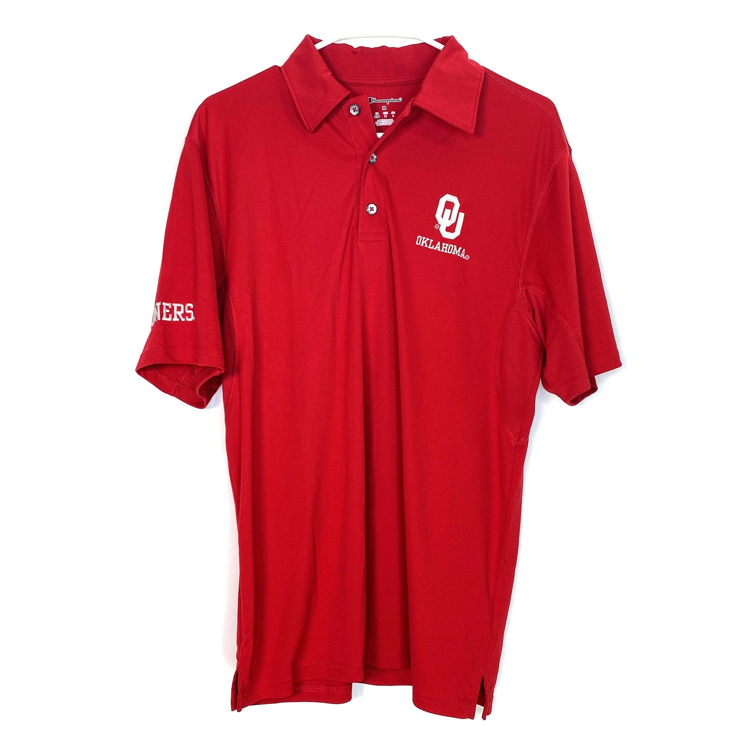 Champion Mens Size Medium Red Polo Golf Shirt Logo School Oklahoma Sooners Collar