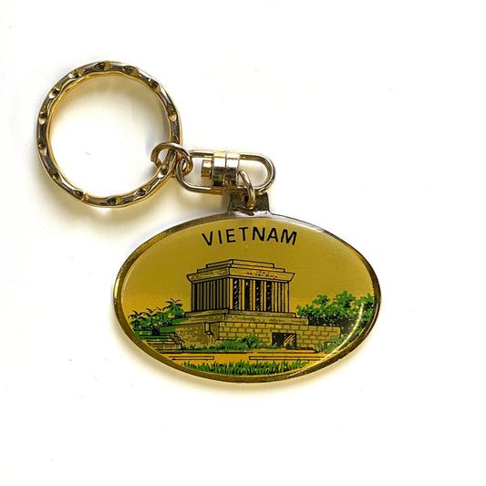 Vintage Vietnam Enamel Souvenir Keychain Key Ring Metal Multicolor Oval