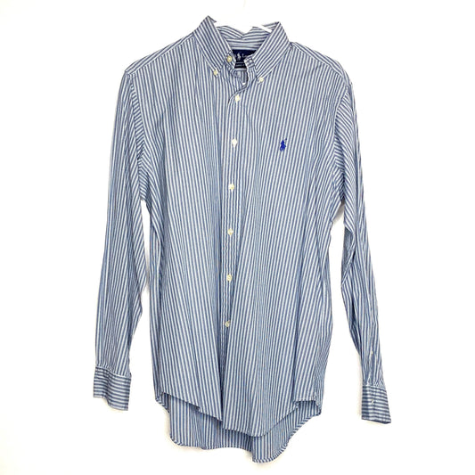 Ralph Lauren Mens Size M Blue White Striped Classic Fit Dress Shirt Button-Up L/s