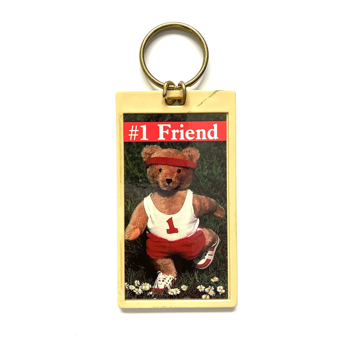 Vintage Key Finder Service "#1 Friend" Keychain Key Ring Plastic Rectangle Beige