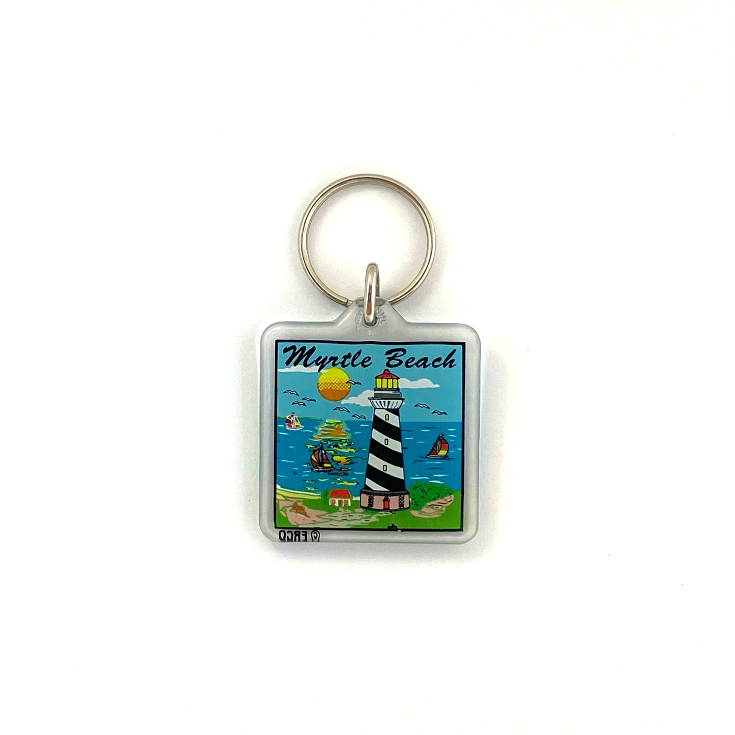 “Myrtle Beach” Travel Souvenir Acrylic Keychain Key Ring Square Lighthouse Sailboats