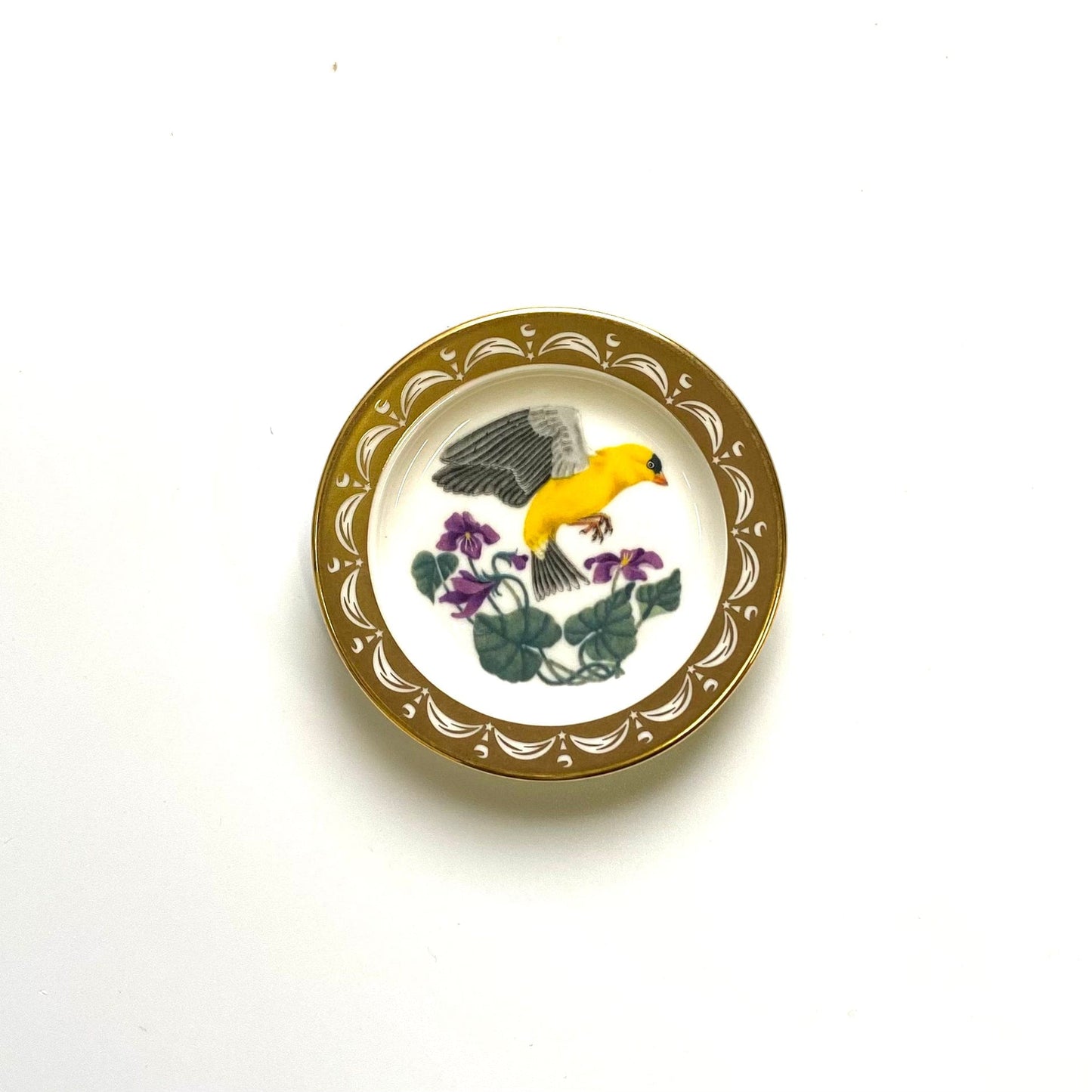 Franklin Porcelain State Birds and Flowers Miniature Plate NEW JERSEY Eastern Goldfinch / Violet