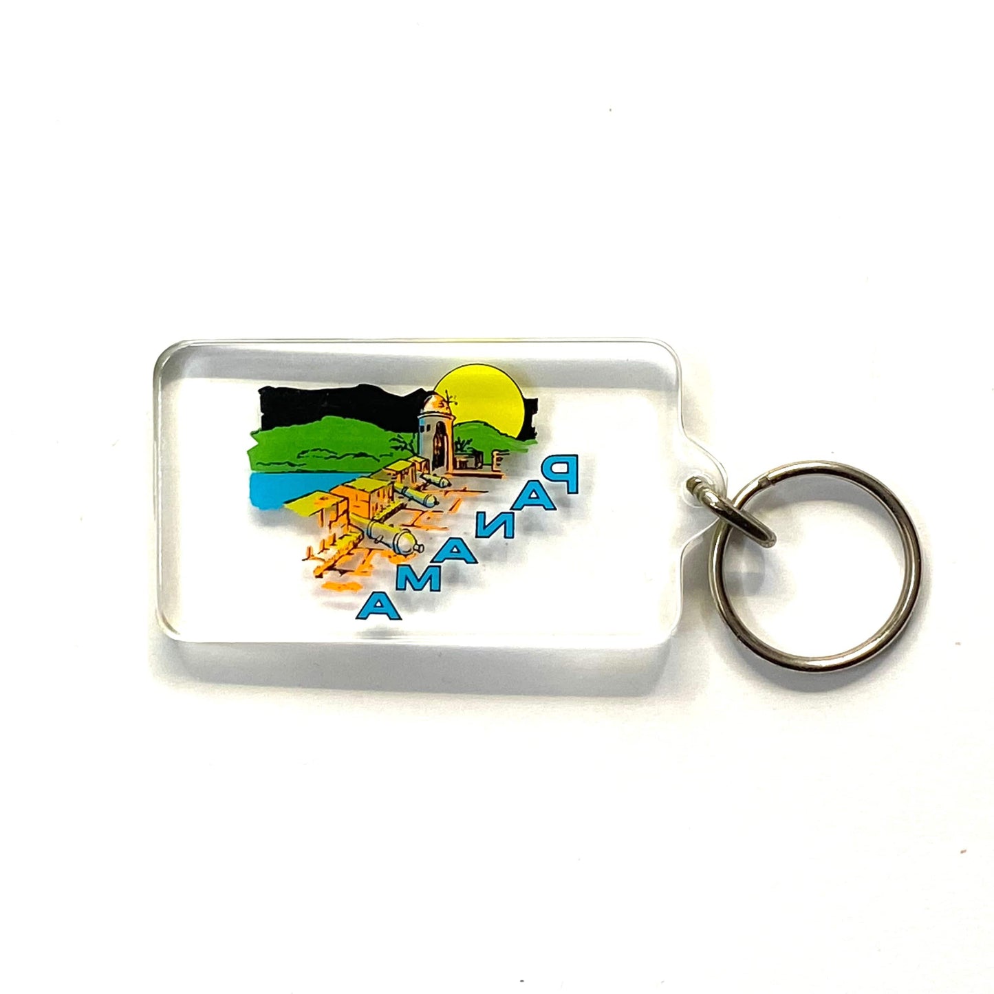 Vintage Panama Panama Canal Travel Souvenir Keychain Key Ring Rectangle Clear Acrylic