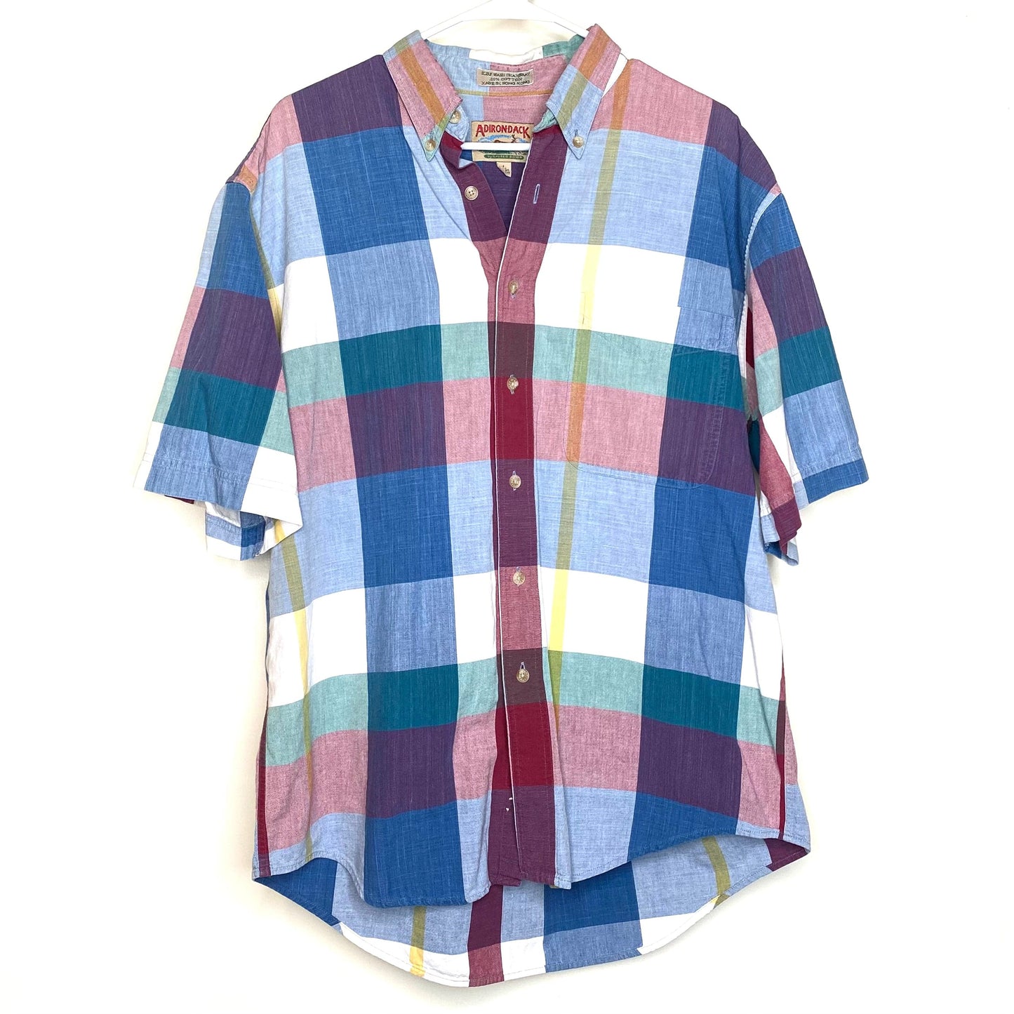 Vintage Adirondack Mens Size L Multicolor Plaid Casual Shirt Button-Up S/s