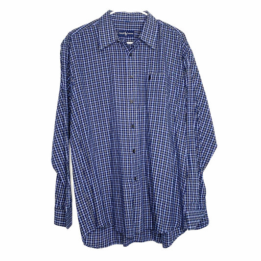 Ralph Lauren Men's Plaid Dress Shirt - Size L - Blue/White/Black - 100% Cotton