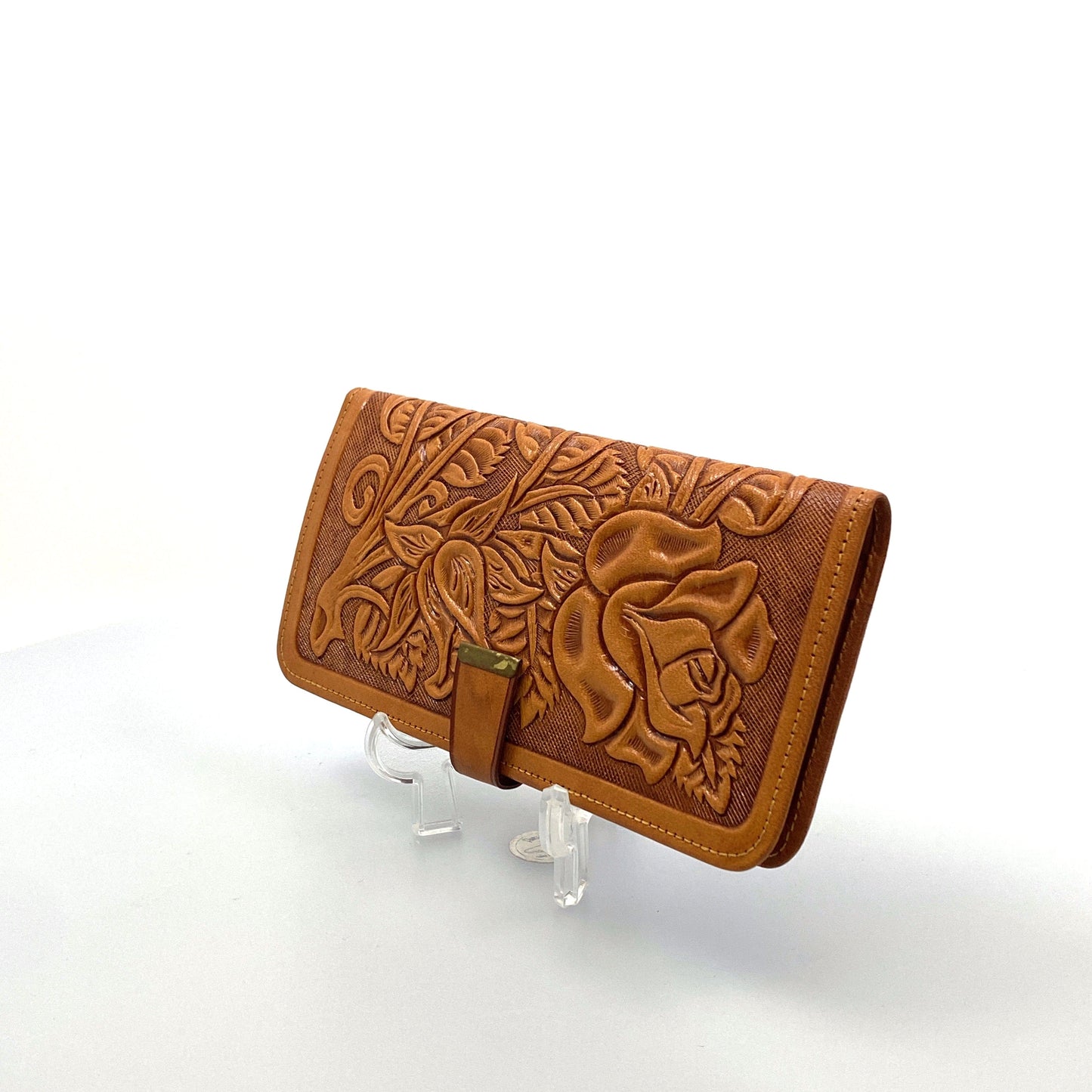 Vintage Jo-o-Kay Hand-Tooled Beige Leather Wallet