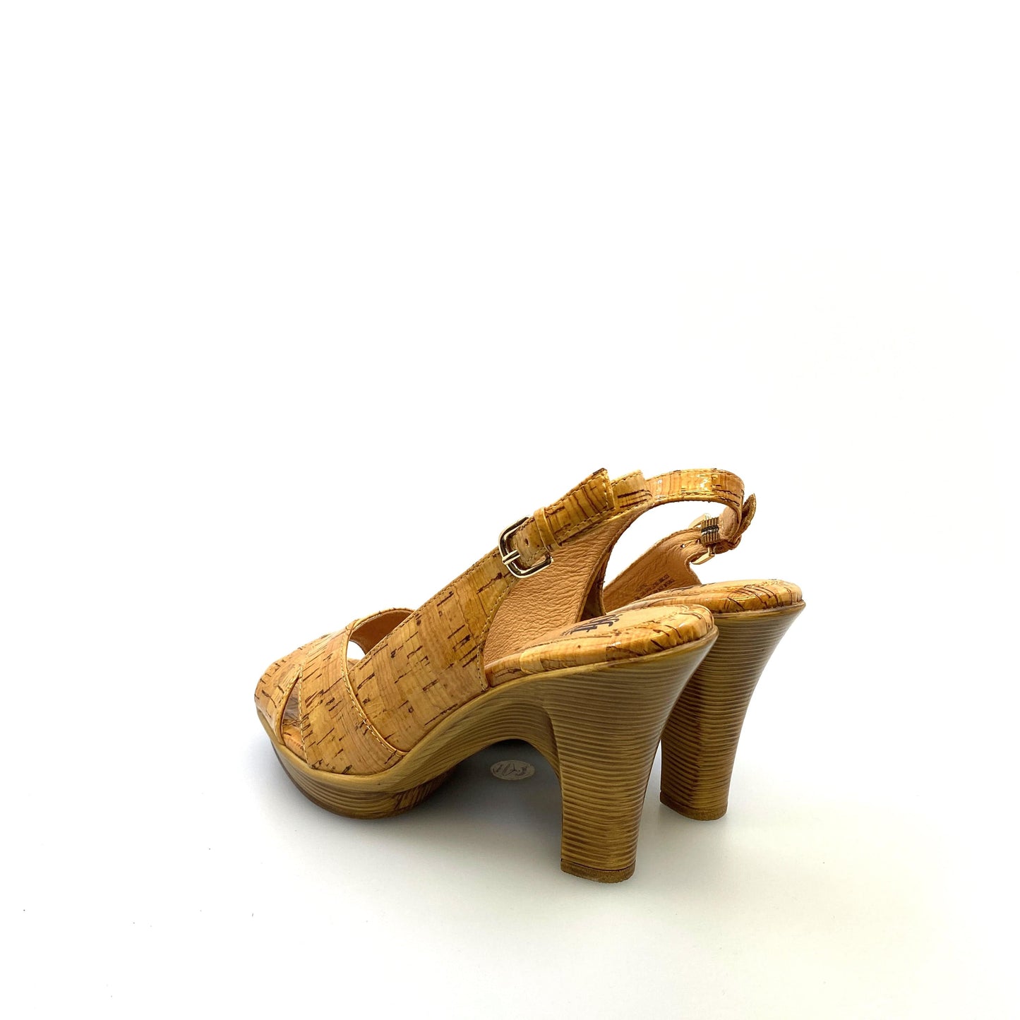 Sofft Womens “Portia” Size 6M Natural Laminated Cork Open-Toe Slingback Heels