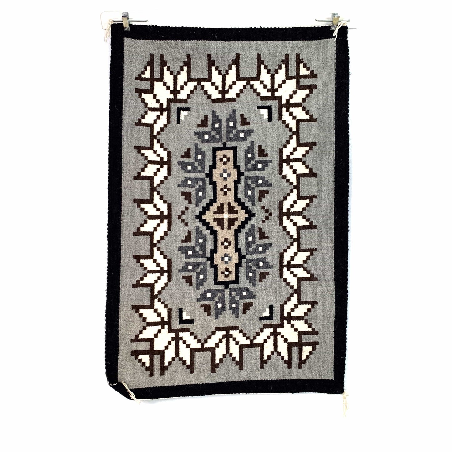 Vintage Navajo Hand-Woven Geometric Gray Kilim Rug by Lena Begay 44” x 29"