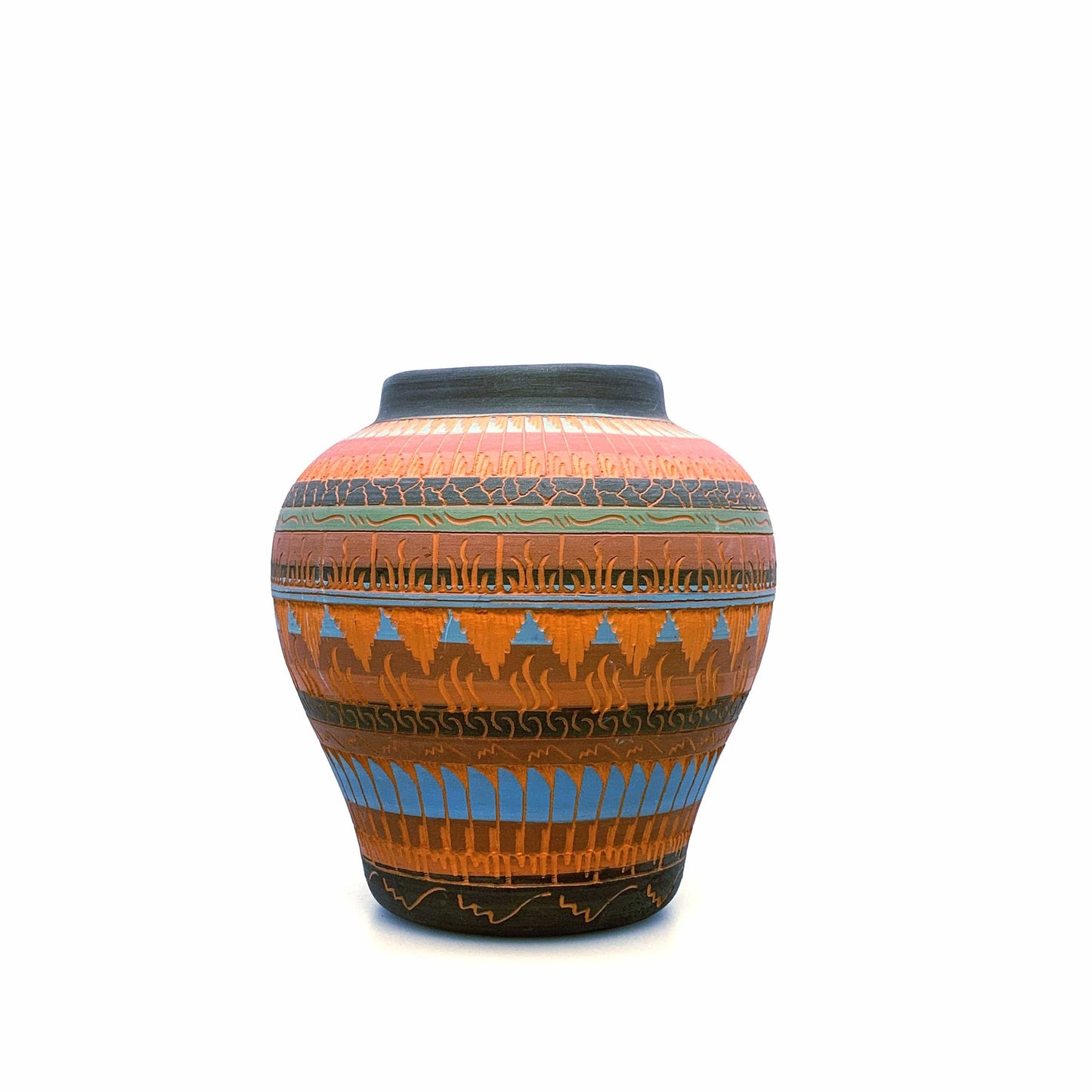 Native Navajo Pottery Anna Tsosie Signed Vase Terra Cotta Hand Etched - Medium 8”