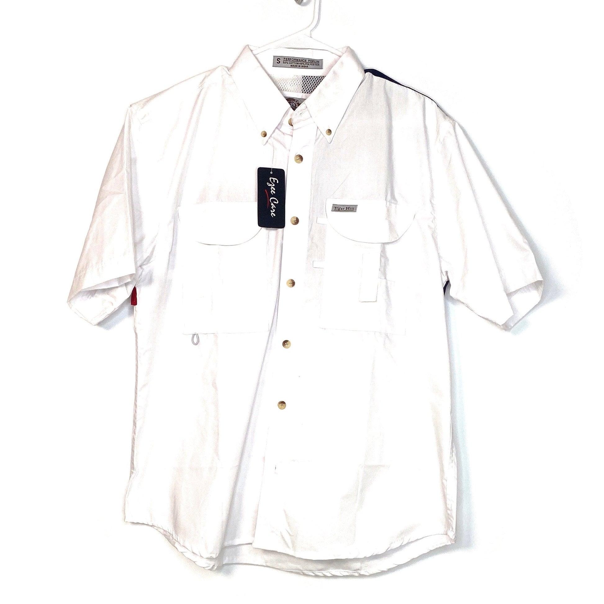 Tiger Hill Mens Size S White Vented Fishing Shirt Texas Flag Button-Up S/S
