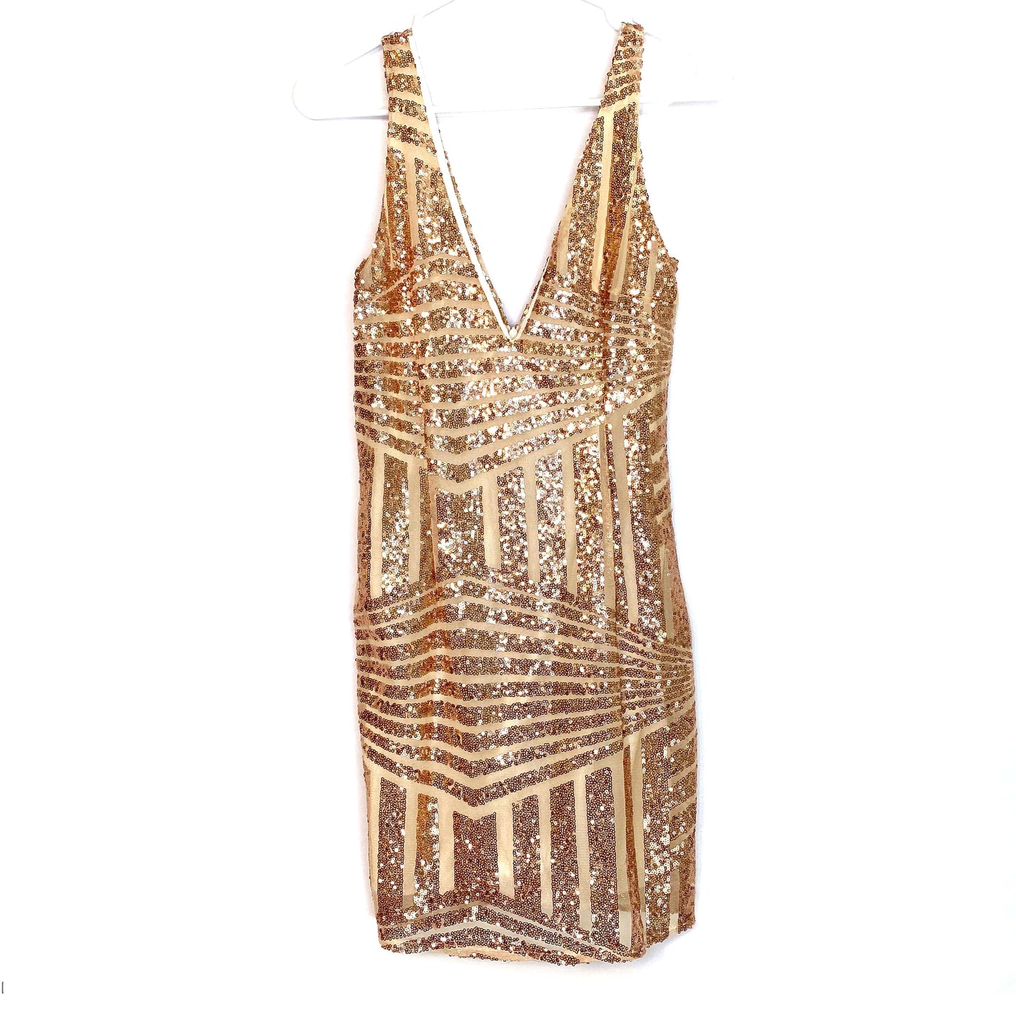 BBX Lephsnt Womens Dress Size S Gold Sequined Lined Short Back Zip