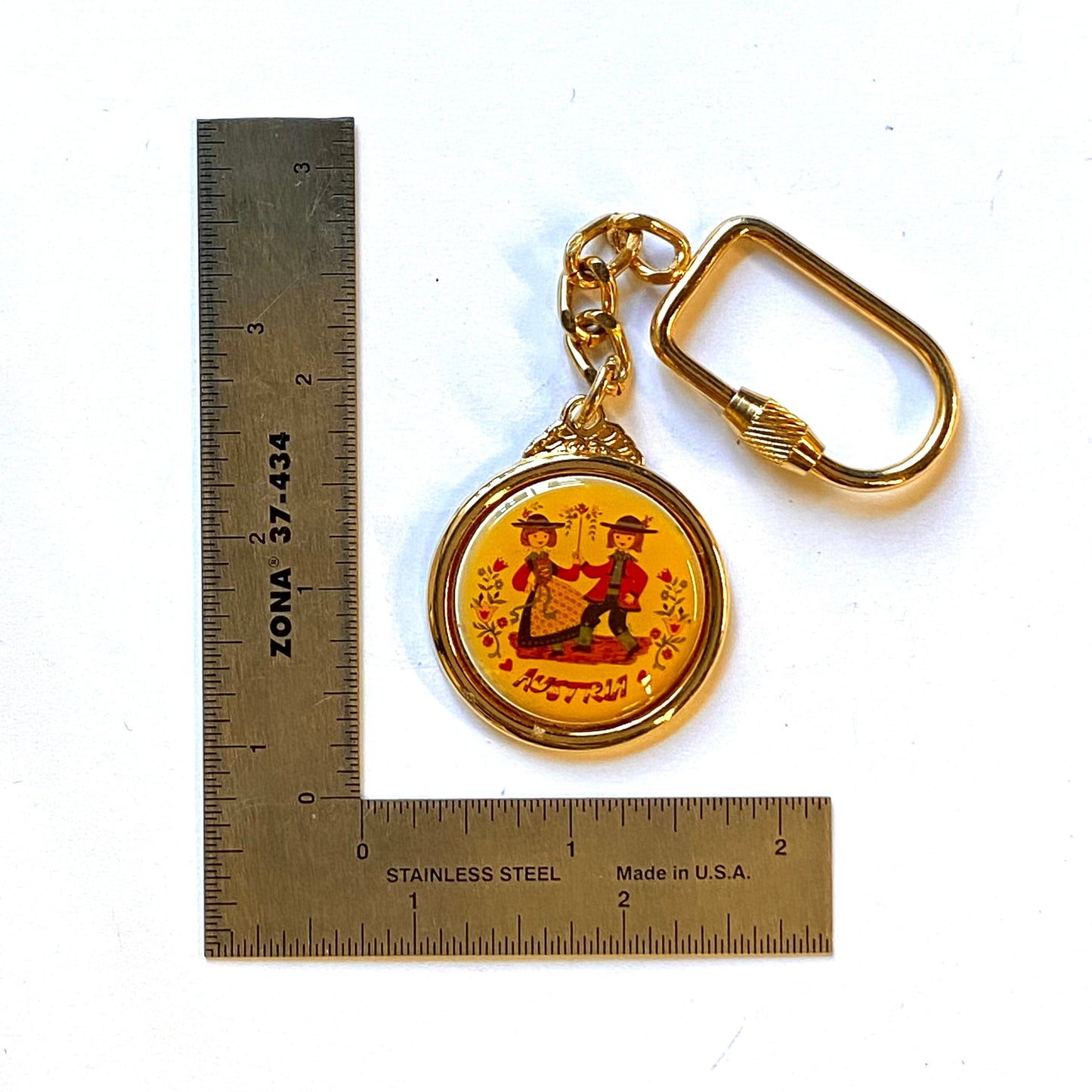 Vintage “Austria” Enamel Souvenir Keychain Key Ring Metal Gold