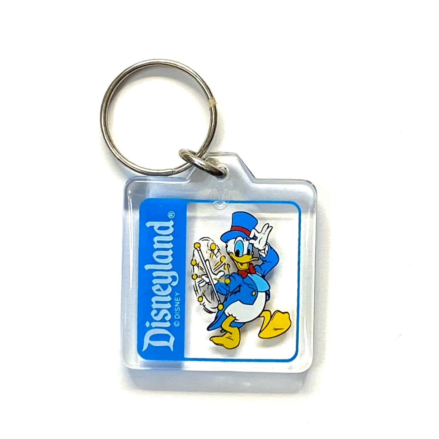 Vintage California Disneyland Travel Souvenir Keychain Key Ring Square Clear Acrylic