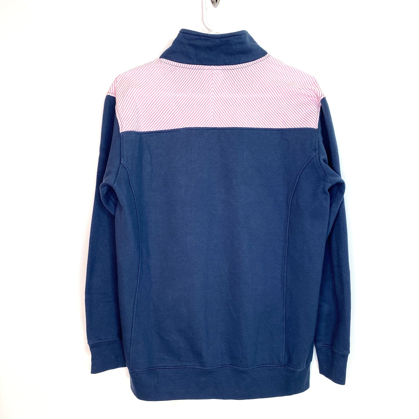 Royce Womens Size M Blue w/ Pink White Seersucker ¼ Zip Sweatshirt