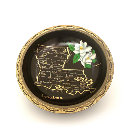 State of Louisiana Collectible Decorative Bowl 10½“ Black/Gold Map Points of Interest