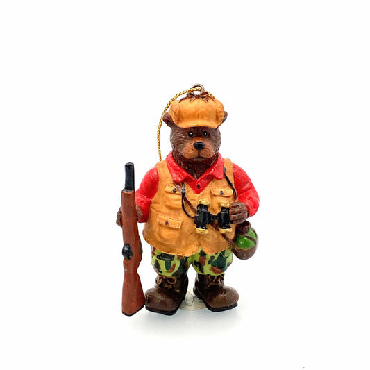 Hunter Brown Bear Rifle Camouflage Pants Holiday Ornament Figurine Hunting