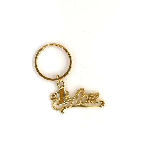 Vintage “#1 Mom” Goldtone Metal Keychain Key Ring Metal Charm