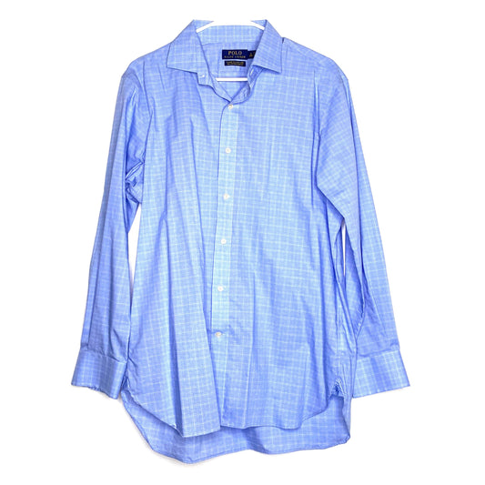 Ralph Lauren Mens Size M Blue Box Plaid Stretch Classic Fit Dress Shirt Button-Up L/s