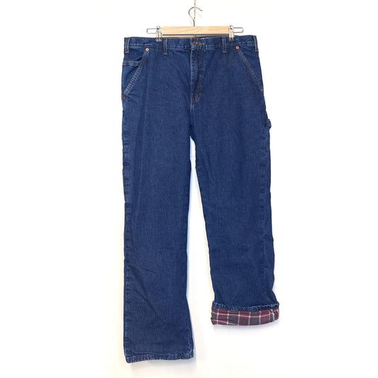 Dickies Mens Size 34x32 Straight Denim Blue Carpenter Jeans Flannel Lined Regular Fit