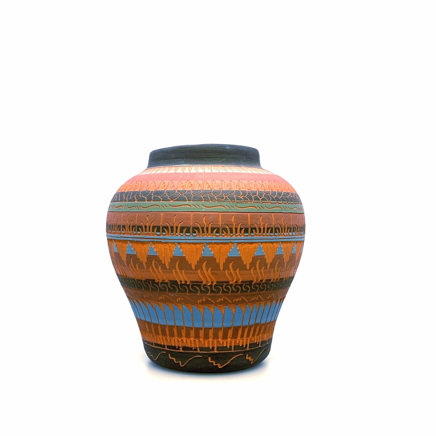 Native Navajo Pottery Anna Tsosie Signed Vase Terra Cotta Hand Etched - Medium 8”