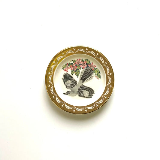 Franklin Porcelain State Birds and Flowers Miniature Plate ARKANSAS Mockingbird / Apple Blossom
