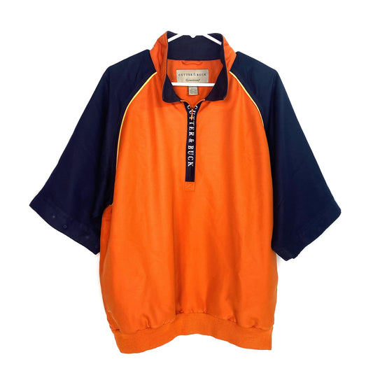 CUTTER & BUCK Mens Size M Orange Blue Golf S/s ¼ Windbreaker Jacket ClimaGuard
